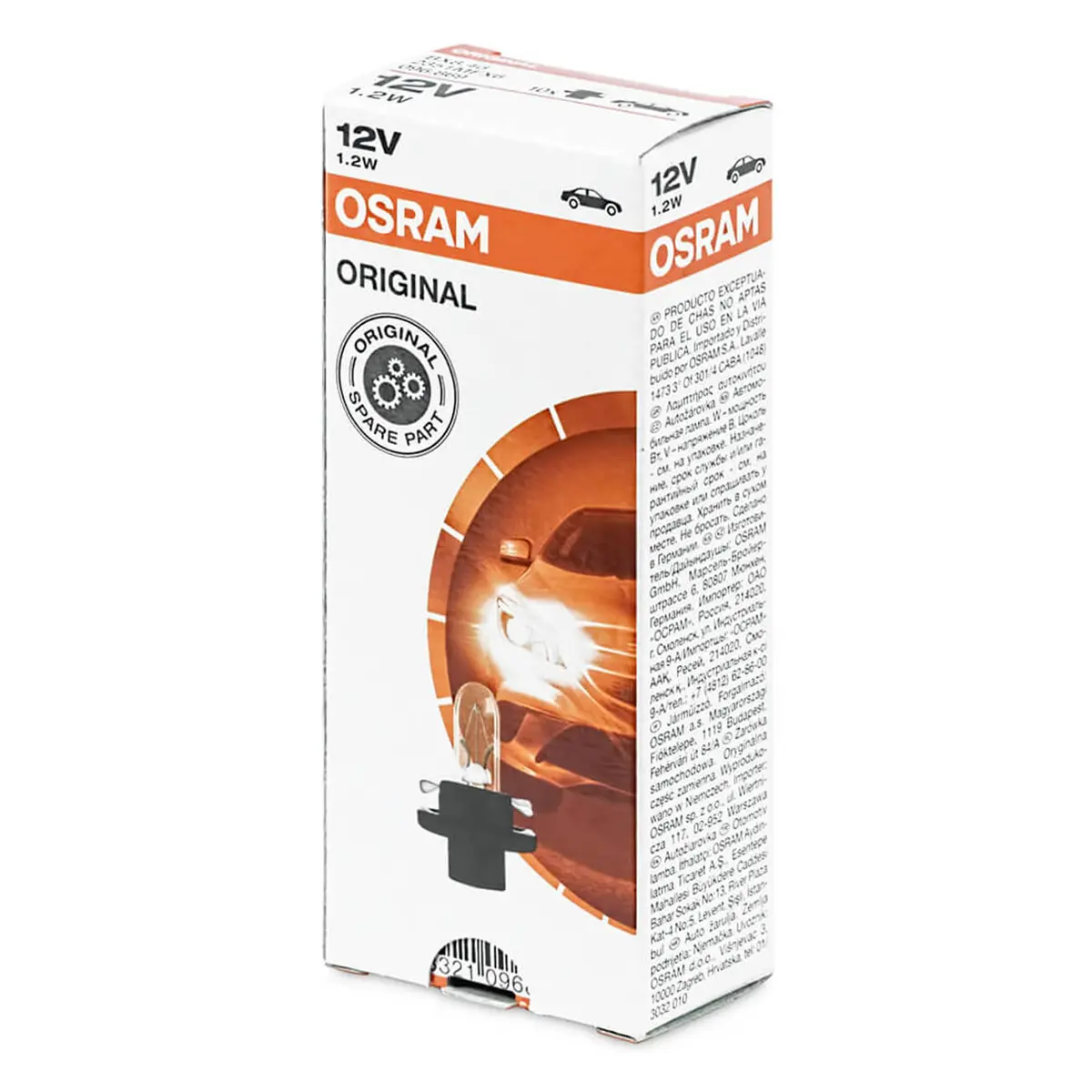 Лампа накалив 12V 1.2W б/цок индикат подсвет приборов с низким патроном (OSRAM)